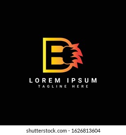 B letter logo design template with fire. Fast fire speed vector unusual letter. Vector design template elements for your application or company
