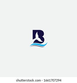 Diseño del logotipo de letra B y signo de ballena