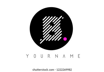 B Letter Logo Design with White Lines and Black Circle Vector Illustration