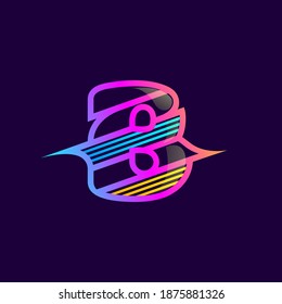 B letter logo with diagonal multicolor lines. This font is perfect for an audio technology, advertising of a tech company, DJs posters, speed music identity, etc.
