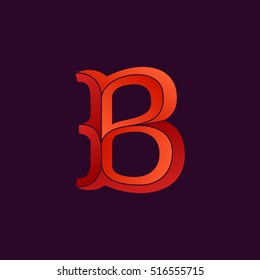 B letter logo in elegant retro faceted style. Red font. Vintage vector typeface for labels, headlines, posters, cards etc.