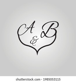 Pasos del logotipo de letras A y B. 
Tipografía, logos modernos creativos. Carta, símbolo, romántico, decoración de bodas, corazón y diseño de formas de amor.