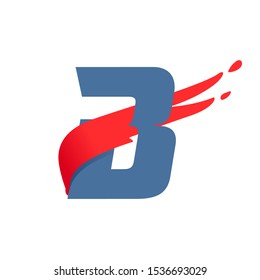 B letter logo with fast speed red flag line. Font style, delivery, sports etc vector design template elements.