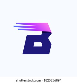 Logotipo de letra B con líneas de velocidad o alas rápidas. Plantilla de diseño de identidad de marca corporativa con gradiente vívido. Se puede usar para anuncios de entrega, afiche de tecnología, identidad deportiva, etc.