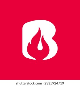 B letter logo with fire flames. Negative space vintage icon. Burning fast speed emblem. Vector for sport team wear, danger race posters, victory identity, camping labels, motorcycle customize company.