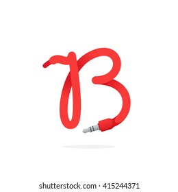 B letter logo formed by jack cable. Vector design template elements for your music application or corporate identity.