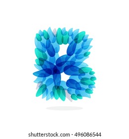 B letter logo formed by blue water splashes. Droplet pattern. Vector ecology elements for posters, t-shirts and cards.