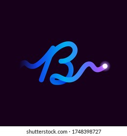 B letter logo with gradient line and flash dot. Perfect font for biotechnology design, heartbeat print, science card etc.