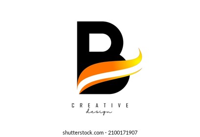B letter Logo with gradient orange swoosh. Letter B with abstrat geometric elements. Creative Vector Illustration with letter.