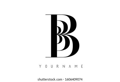 B Letter Logo with Graphic Elegant Black Lines Design. Minimalist art shape logo.