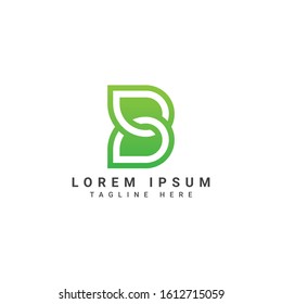 B letter logo in green leaf. Line style icon. Vector ecology elements for posters, t-shirts and cards.
