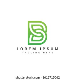 B letter logo in green leaf. Line style icon. Vector ecology elements for posters, t-shirts and cards.