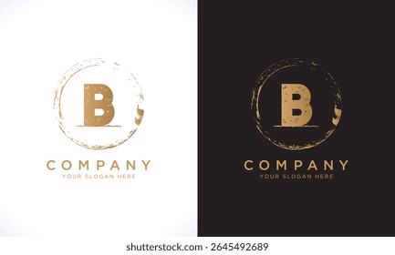 B Letter Logo With Grunge Round Shape. Modern Unique Creative B Logo Design Vector Template. Elegant Identity Design In  Gold Color.
