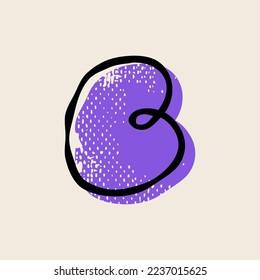 B letter logo hand-drawn with a marker with paint shift effect and vintage grunge texture. Vector cartoon typeface for fun zone decoration, children's collages, a toy company, cute art posters, etc.