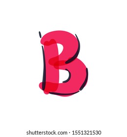 B letter logo handwritten with a felt-tip pen. Vector red marker font can be used for posters, interior or prints.