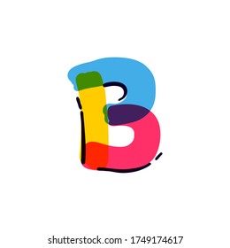 Logotipo de letra B escrito a mano con una pluma de punta de fieltro multicolor. Icono vectorial perfecto para diseño infantil, impresión interior, etiquetas lindas, etc.