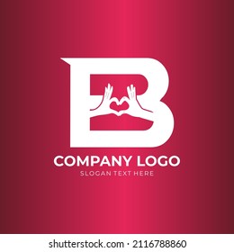B letter logo with heart icon, valentines day concept