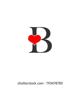 B letter logo with heart icon, valentines day concept