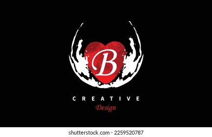 Logotipo de letra B en forma de corazón con color de agua roja sobre fondo negro Feliz Día de San Valentín elemento de diseño abstracto