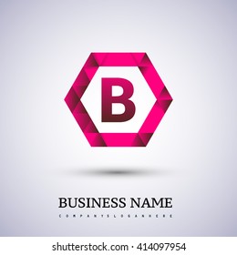  B Letter logo icon design template elements on red hexagonal.