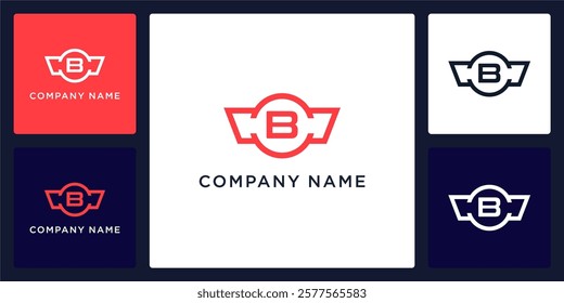 B letter logo and icon with protective wings, vector template