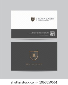 B Letter Logo, Icon in shield shape with business card vector template.