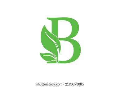 B letter logo with leaf. Creative modern Nature logo design for B
