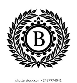 B Letter Logo With Leafy Wreath