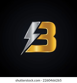 B Letter Logo With Lightning Thunder Bolt Vector Design. Electric Bolt Letter B Logo Vector Illustration.