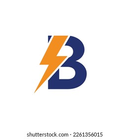 B Letter Logo With Lightning Thunder Bolt Vector Design. Electric Bolt Letter B Logo Vector Illustration.