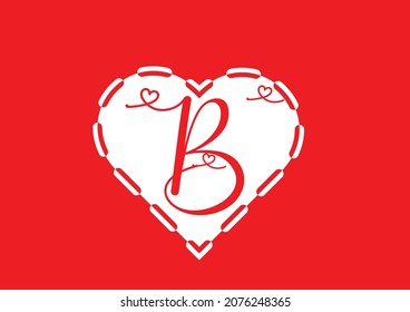 B letter logo with love icon, valentines day design template