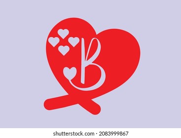 B letter logo with love icon, valentines day design template