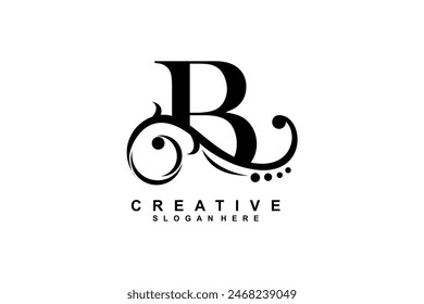 B letter logo with luxury black floral ornament. B monogram logo, B typography. suitable for business logos, companies, beauty, fashion, boutiques, etc