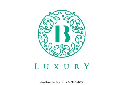B Letter Logo Luxury. Green Beauty Cosmetics Logo Monogram.