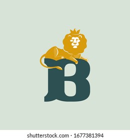 B letter logo with lying lion. Vector serif font perfect for premium labels, vintage posters and real estate identity, etc.