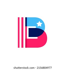 Logo de la carta B hecho de la bandera de las Estrellas y las Estrellas Estadounidenses. Fuente vectorial para la historia de los Estados Unidos y celebración del 4 de julio en estilo plano. Perfecto para tarjetas del Día de la Independencia, invitaciones, carteles.