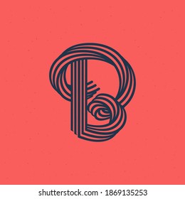 B letter logo made of five parallel lines with noise texture. Impossible shape style. Vector vintage font for boutique labels, chic headlines, jewelry posters, wedding cards etc.