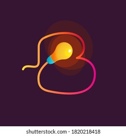 B letter logo made of light bulb and power cable. Designed for electricity advertising, creative idea poster, technology identity, etc.