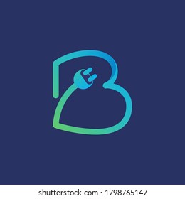 B letter logo made of plug cable. Vector typeface for energy identity, charging headlines, electric car posters etc.
