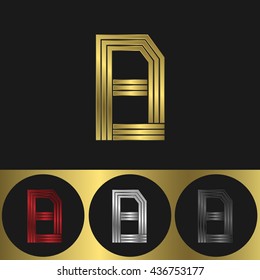 B Letter logo. Metal business emblem. Golden silver red and black colors