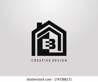 B Letter Logo. Minimalist house shape with negative B letter, Real Estate Building Icon Design.