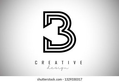 B Letter Logo Monogram Design. Creative B Letter Icon with Black Lines Vector Illustration.