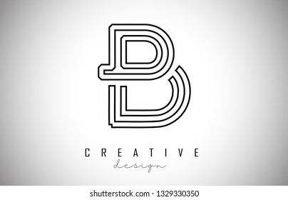 B Letter Logo Monogram Design. Creative B Letter Icon with Black Lines Vector Illustration.