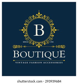 B Letter logo, Monogram design elements, line art logo design. Beautiful Boutique Logo Designs, Business sign, Restaurant, Royalty, Cafe, Hotel, Heraldic, Jewelry, Fashion, Wine. Vector illustration