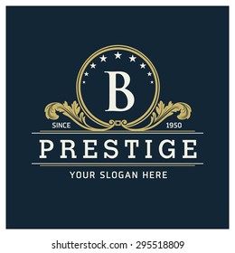 B Letter logo, Monogram design elements, line art logo design. Beautiful Prestige Logo Designs, Business sign, Restaurant, Royalty, Cafe, Hotel, Heraldic, Jewelry, Fashion, Wine. Vector illustration