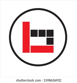 B letter logo Mosaic square and bar with red and black color in circle