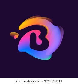 B letter logo in multicolor gradient splash blot. Negative space splash icon. Motion style rainbow glossy emblem. Perfect for cute app, modern nightlife design, vibrant advertising.