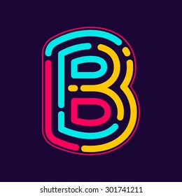 B letter logo with neon line or finger print. Creative vector design template elements for your application or corporate identity.