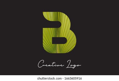 B Letter Logo with Palm Tree Leaf Pattern Design Vector Illustration.