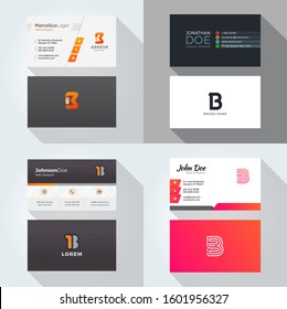 
B letter logo professional corporate Visiting card, Modern Multipurpose design template. Set of 4 Business cards